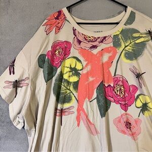 Torrid Dragonfly Koi Tee Shirt Beige Womens Plus Sz 6X. Heritage Jersey Relaxed